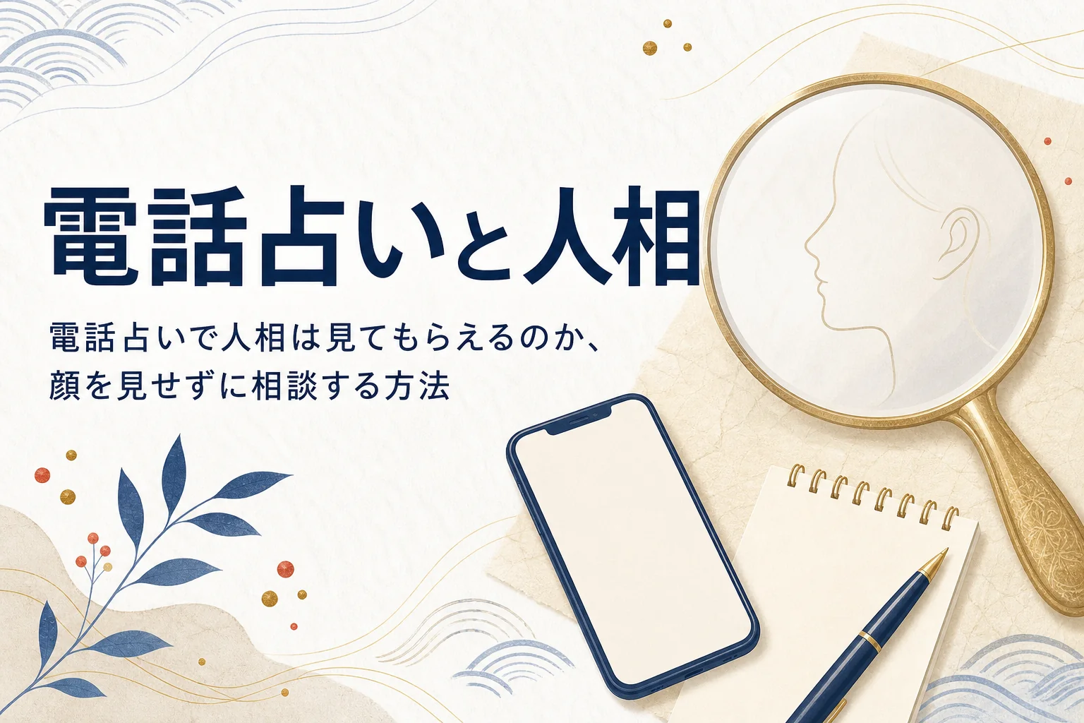 スマートフォンと手鏡に「電話占いと人相」の文字が入ったアイキャッチ