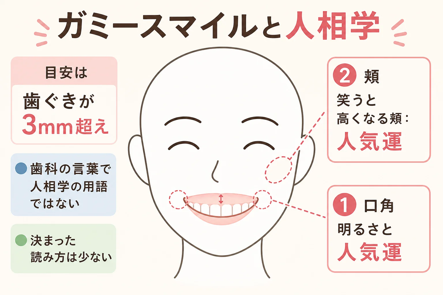 ガミースマイルの言葉の意味と人相学での見方を整理した図解