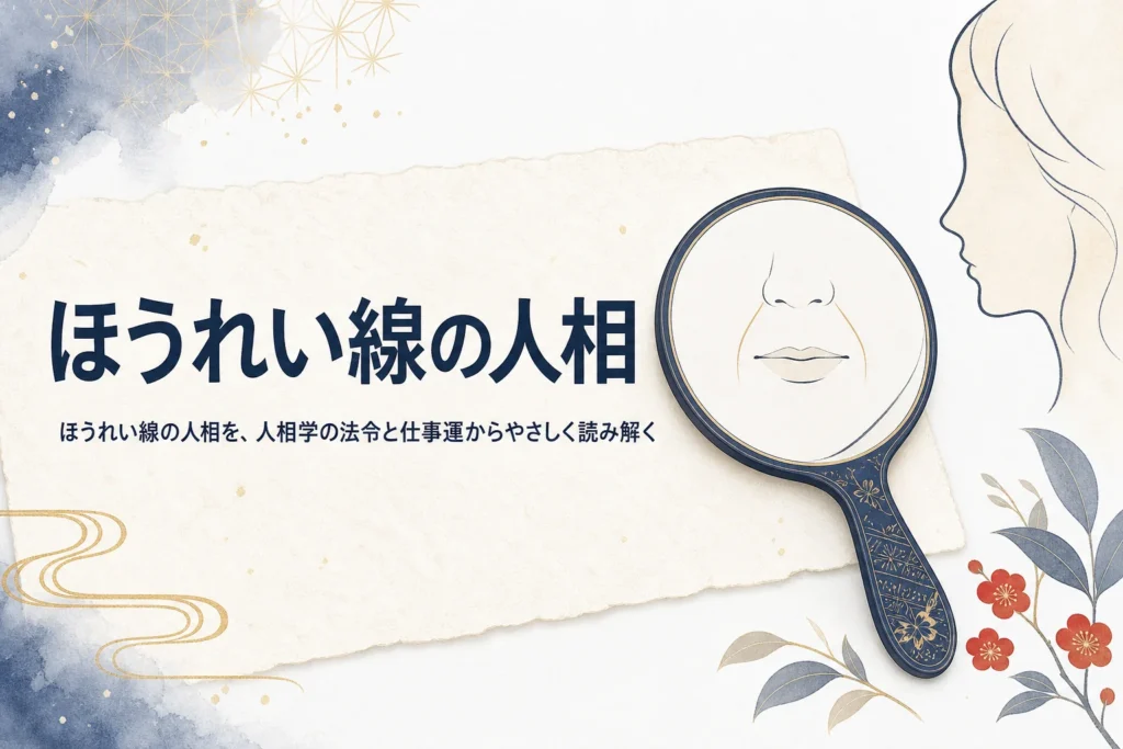 手鏡と正面顔の線画に「ほうれい線の人相」の文字が入ったアイキャッチ