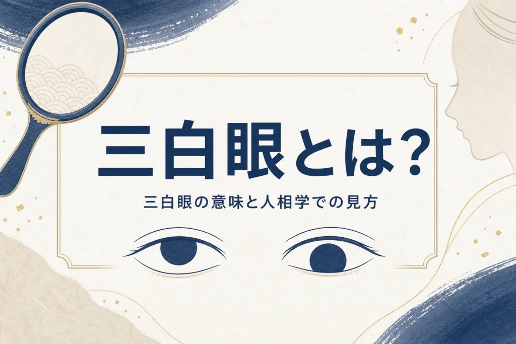 上三白眼と下三白眼の目の線画と手鏡に「三白眼とは？」の文字が入ったアイキャッチ