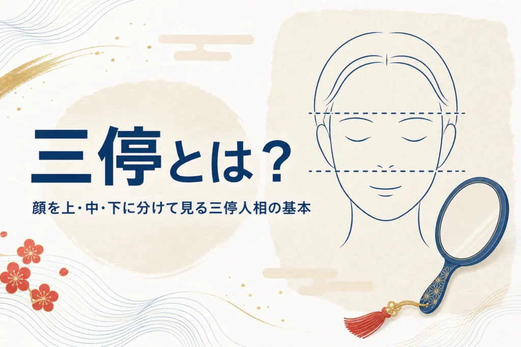 3つに区切られた顔の線画と手鏡に「三停とは？」の文字が入ったアイキャッチ