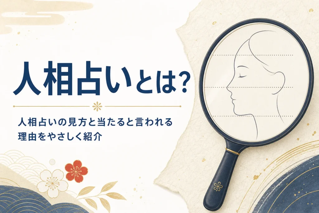 手鏡と横顔の線画に「人相占いとは？」の文字が入ったアイキャッチ